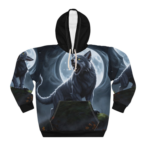 Image of Halloween Lunar Howl – Full Moon Werewolf Hoodie ,Mystical Wolf Design Pullover Hoodie, Cozy National Wolf Day Gift, Full Moon Hoodie