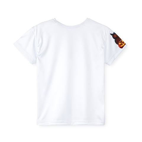 Image of Hoot & Haunt – Glow Owl Halloween Tee -Kids Sports Jersey with Owl and Pumpkin Design, Halloween T-Shirt, Fun Youth Sports Wear, Cute Kids Apparel, Seasonal Clothing for Fall