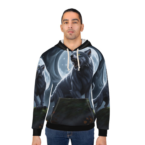 Image of Halloween Lunar Howl – Full Moon Werewolf Hoodie ,Mystical Wolf Design Pullover Hoodie, Cozy National Wolf Day Gift, Full Moon Hoodie