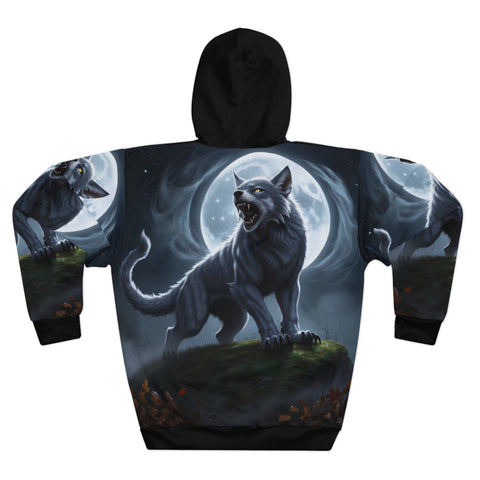 Image of Halloween Lunar Howl – Full Moon Werewolf Hoodie ,Mystical Wolf Design Pullover Hoodie, Cozy National Wolf Day Gift, Full Moon Hoodie