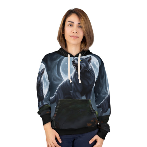 Image of Halloween Lunar Howl – Full Moon Werewolf Hoodie ,Mystical Wolf Design Pullover Hoodie, Cozy National Wolf Day Gift, Full Moon Hoodie