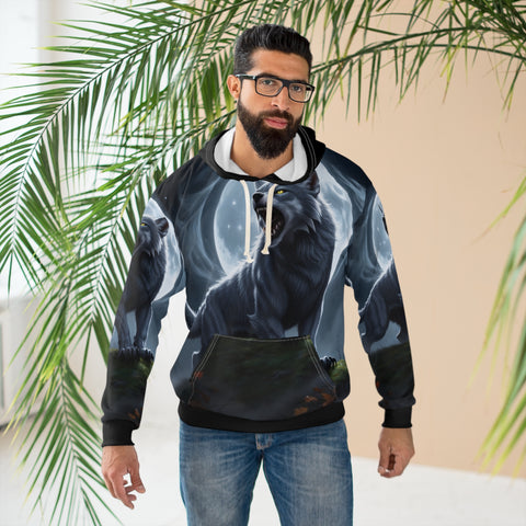 Image of Halloween Lunar Howl – Full Moon Werewolf Hoodie ,Mystical Wolf Design Pullover Hoodie, Cozy National Wolf Day Gift, Full Moon Hoodie