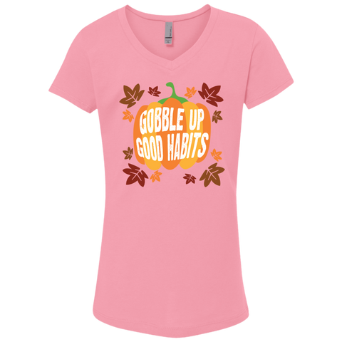 Image of Gobble Up Good Habits Girls' Princess V-Neck T-Shirt - DNA Trends