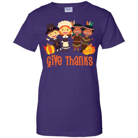 Image of Give Thanks Cool Ladies' Thanksgiving 100% Cotton T-Shirt - Very Comfortable - DNA Trends