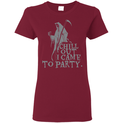 Image of Chill Out I Came To Party Grim Reaper T-Shirt Halloween Clothing (Women) - DNA Trends