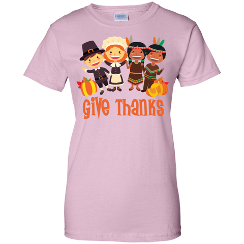 Image of Give Thanks Cool Ladies' Thanksgiving 100% Cotton T-Shirt - Very Comfortable - DNA Trends