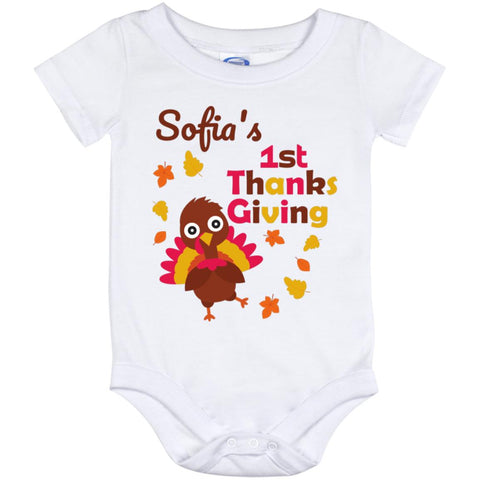 Image of Personalised My First Thanksgiving Cute Turkey Baby Onesie - 6 months and 12 months - DNA Trends
