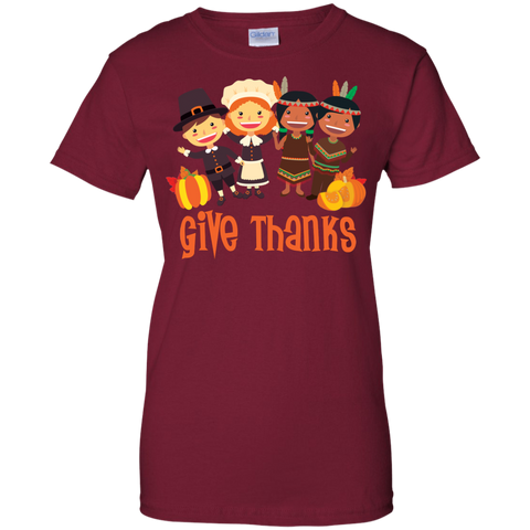 Image of Give Thanks Cool Ladies' Thanksgiving 100% Cotton T-Shirt - Very Comfortable - DNA Trends