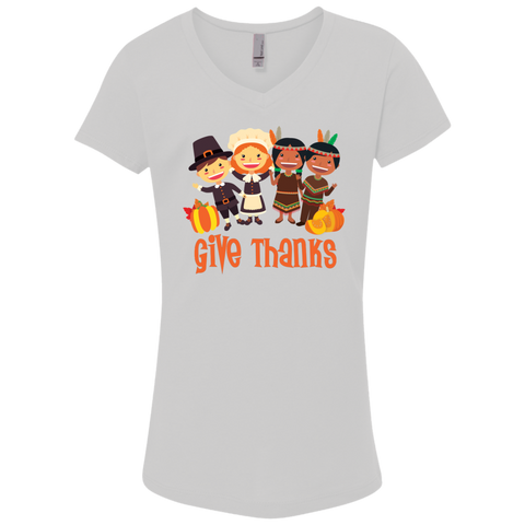 Image of Cool Give Thanks Girls' Princess V-Neck T-Shirt - DNA Trends