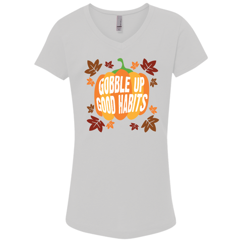 Image of Gobble Up Good Habits Girls' Princess V-Neck T-Shirt - DNA Trends