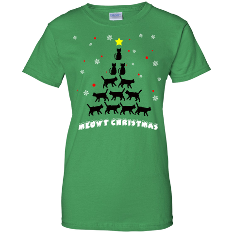 Image of Meowy Christmas Cat Lover Ladies' 100% Cotton T-Shirt - DNA Trends