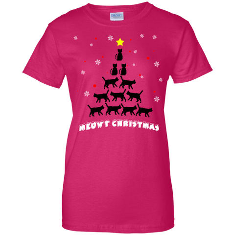 Image of Meowy Christmas Cat Lover Ladies' 100% Cotton T-Shirt - DNA Trends