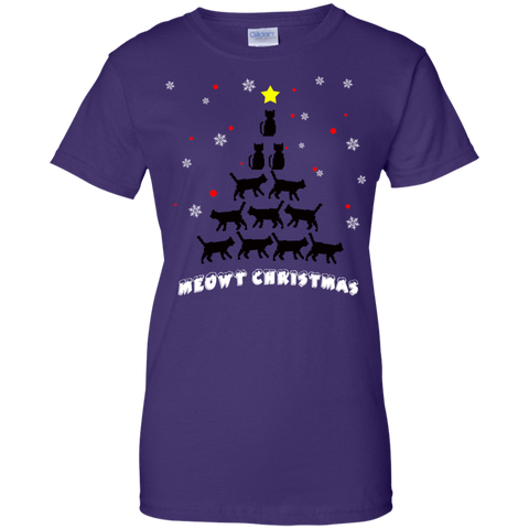 Image of Meowy Christmas Cat Lover Ladies' 100% Cotton T-Shirt - DNA Trends