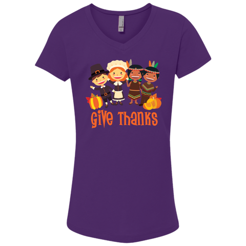 Image of Cool Give Thanks Girls' Princess V-Neck T-Shirt - DNA Trends