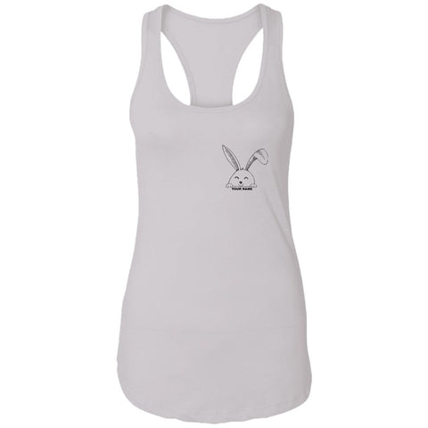 Image of Minimalist Easter Bunny Custom Name Ladies Racerback Tank : Easter Bunny Custom Name,Pocket Bunny, Minimalist Easter, Personalized Easter
