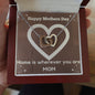 Gift To Mom: Two Hearts Zirconia Necklace- Home is Wherever You Are Mothers Day Message Card