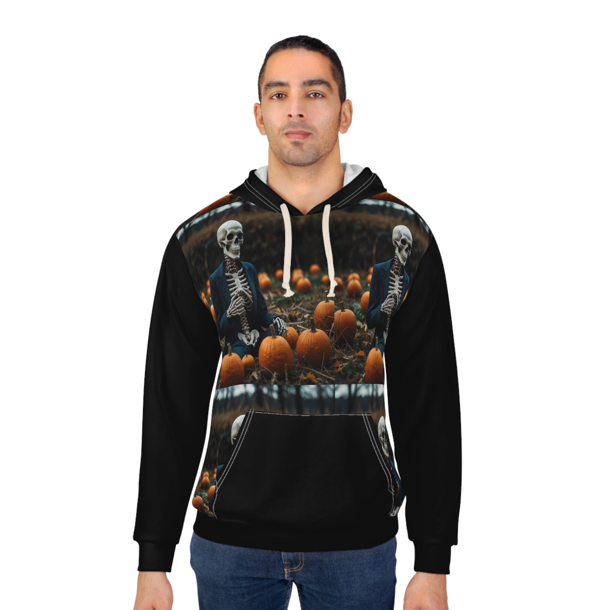 Halloween  skeleton holding  a Pumpkin Unisex Pullover Hoodie (AOP)