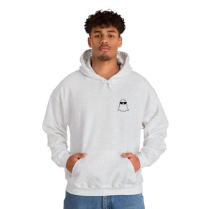 Chill Ghost Hoodie – Embroidered Minimalist Ghost with Sunglasses, Funny Halloween Embroidery Hoodie
