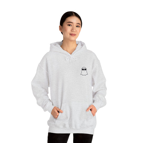 Image of Chill Ghost Hoodie – Embroidered Minimalist Ghost with Sunglasses, Funny Halloween Embroidery Hoodie