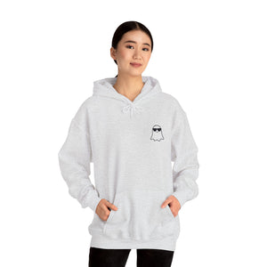 Chill Ghost Hoodie – Embroidered Minimalist Ghost with Sunglasses, Funny Halloween Embroidery Hoodie