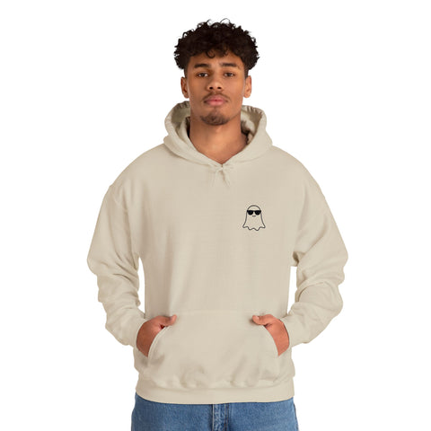 Image of Chill Ghost Hoodie – Embroidered Minimalist Ghost with Sunglasses, Funny Halloween Embroidery Hoodie