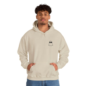 Chill Ghost Hoodie – Embroidered Minimalist Ghost with Sunglasses, Funny Halloween Embroidery Hoodie