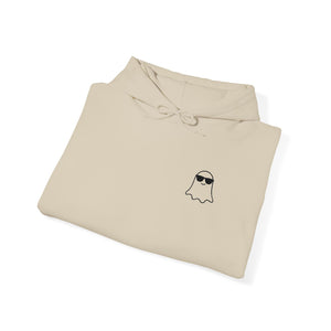 Chill Ghost Hoodie – Embroidered Minimalist Ghost with Sunglasses, Funny Halloween Embroidery Hoodie