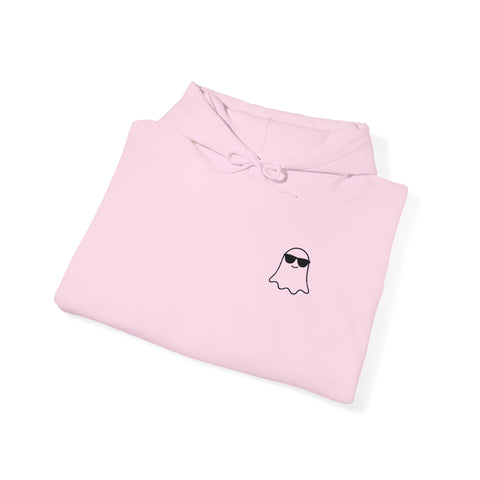 Image of Chill Ghost Hoodie – Embroidered Minimalist Ghost with Sunglasses, Funny Halloween Embroidery Hoodie