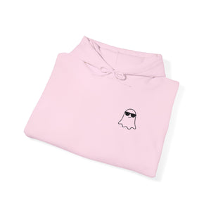 Chill Ghost Hoodie – Embroidered Minimalist Ghost with Sunglasses, Funny Halloween Embroidery Hoodie