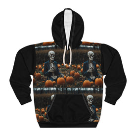 Halloween  skeleton holding  a Pumpkin Unisex Pullover Hoodie (AOP)