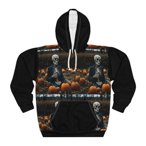 Halloween  skeleton holding  a Pumpkin Unisex Pullover Hoodie (AOP)