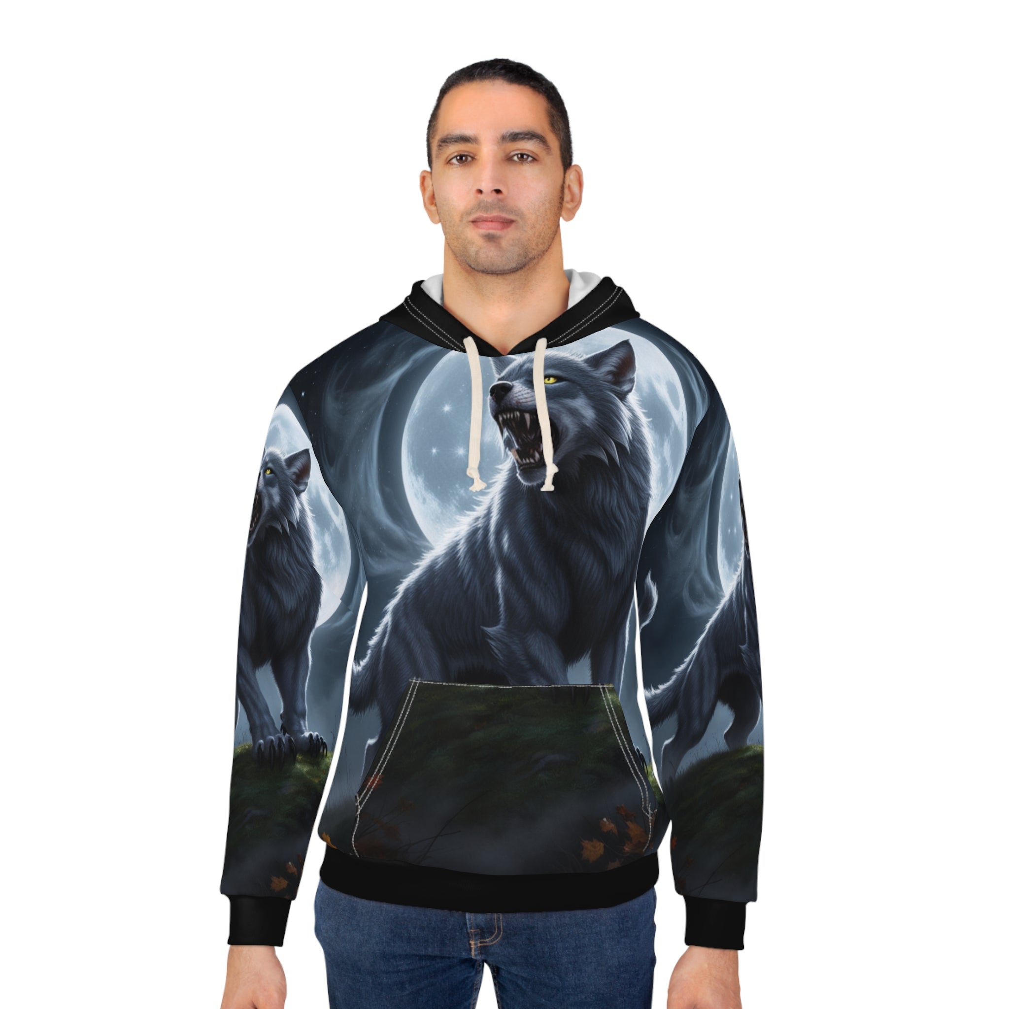 Halloween Lunar Howl – Full Moon Werewolf Hoodie ,Mystical Wolf Design Pullover Hoodie, Cozy National Wolf Day Gift, Full Moon Hoodie