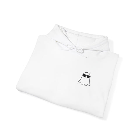 Image of Chill Ghost Hoodie – Embroidered Minimalist Ghost with Sunglasses, Funny Halloween Embroidery Hoodie