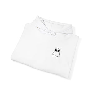 Chill Ghost Hoodie – Embroidered Minimalist Ghost with Sunglasses, Funny Halloween Embroidery Hoodie