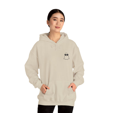 Image of Chill Ghost Hoodie – Embroidered Minimalist Ghost with Sunglasses, Funny Halloween Embroidery Hoodie