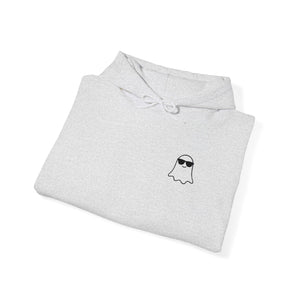 Chill Ghost Hoodie – Embroidered Minimalist Ghost with Sunglasses, Funny Halloween Embroidery Hoodie