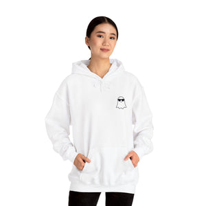 Chill Ghost Hoodie – Embroidered Minimalist Ghost with Sunglasses, Funny Halloween Embroidery Hoodie