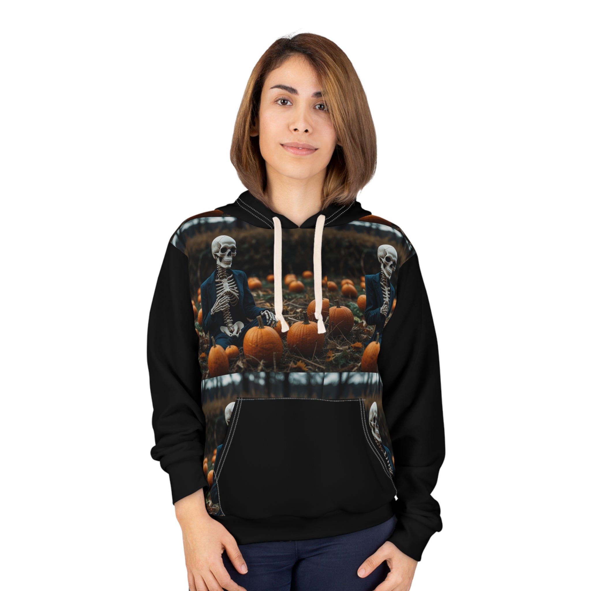Halloween  skeleton holding  a Pumpkin Unisex Pullover Hoodie (AOP)