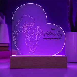Everything Starts With You , Mother's Day Printed Heart Acrylic Plaque