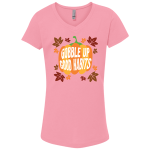 Gobble Up Good Habits Girls' Princess V-Neck T-Shirt - DNA Trends