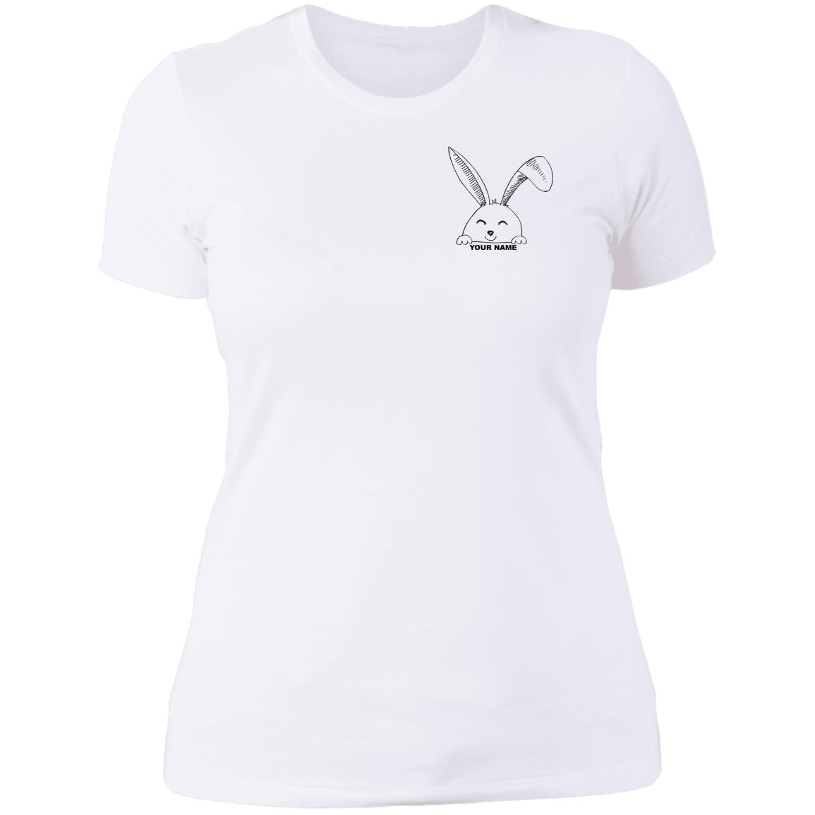 Minimalist Easter Bunny Custom Name  Ladies' T-Shirt: Easter Bunny Custom Name,Pocket Bunny, Minimalist Easter, Personalized Easter