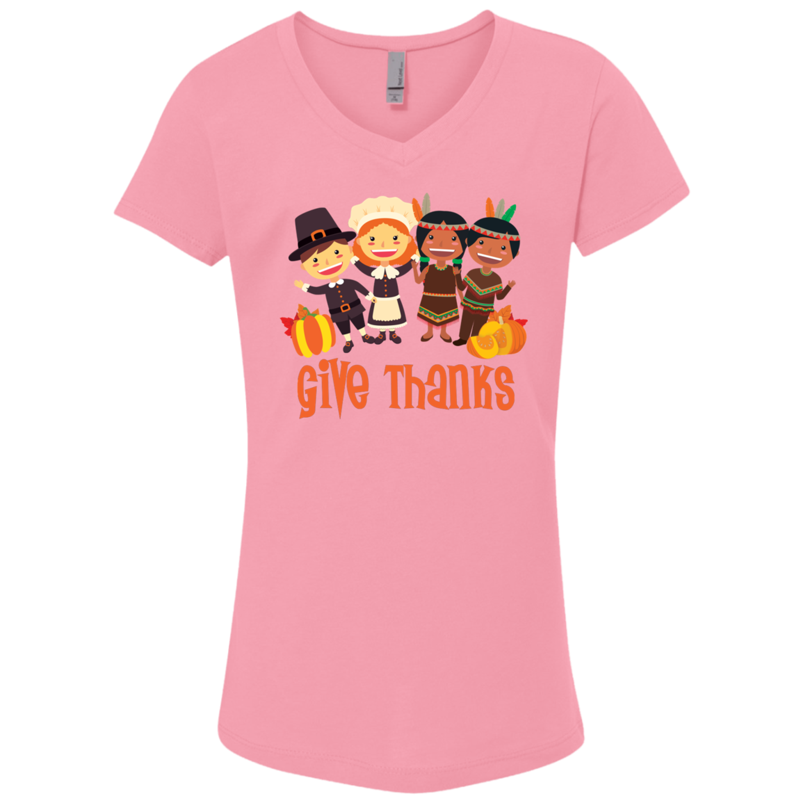 Cool Give Thanks Girls' Princess V-Neck T-Shirt - DNA Trends