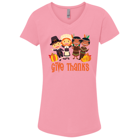 Image of Cool Give Thanks Girls' Princess V-Neck T-Shirt - DNA Trends