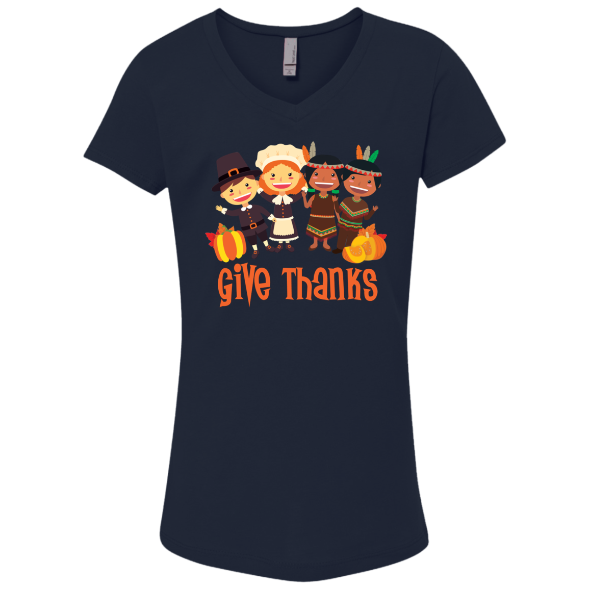 Cool Give Thanks Girls' Princess V-Neck T-Shirt - DNA Trends