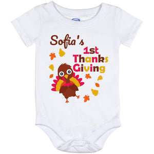 Personalised My First Thanksgiving Cute Turkey Baby Onesie - 6 months and 12 months - DNA Trends