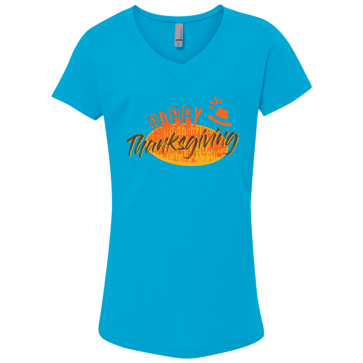 Cool Happy Thanksgiving Girls' Princess V-Neck T-Shirt - DNA Trends