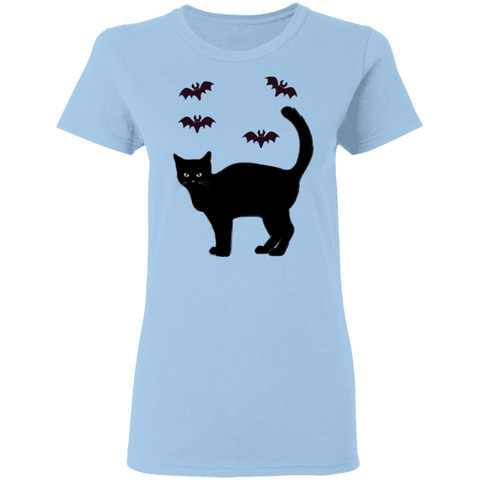 Image of Spooky Cat and Bats Halloween Costume Ladies' T-Shirt - DNA Trends