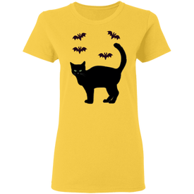 Spooky Cat and Bats Halloween Costume Ladies' T-Shirt - DNA Trends