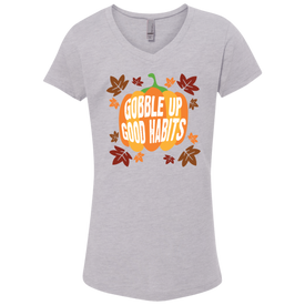 Gobble Up Good Habits Girls' Princess V-Neck T-Shirt - DNA Trends