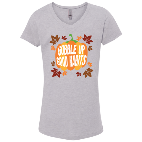 Image of Gobble Up Good Habits Girls' Princess V-Neck T-Shirt - DNA Trends